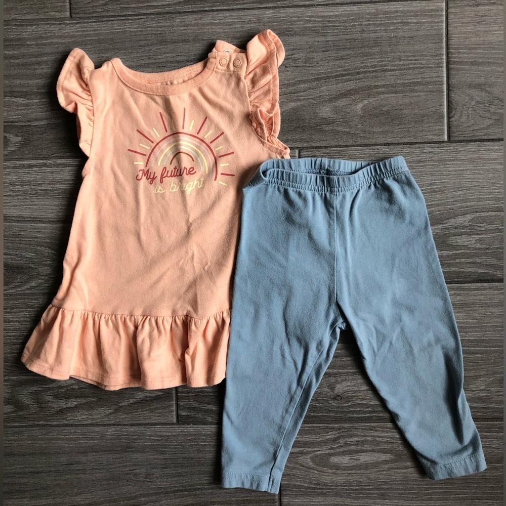 Baby girl mixed brand 2 piece lot•short sleeve top & leggings “future is bright”